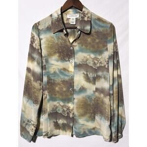 Susan Bristol Abstract Print Sheer Long Sleeve Shirt Medium